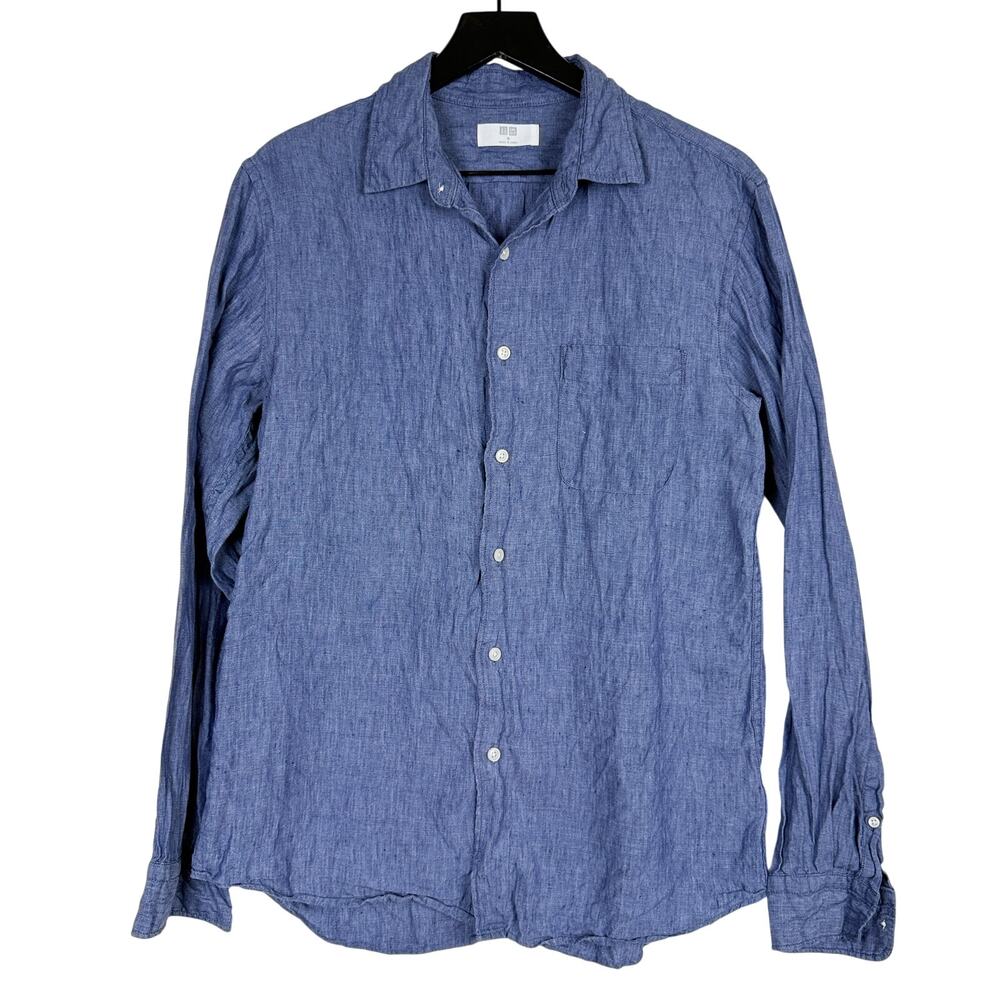 Uniqlo Mens 100% Linen Button Up Shirt Blue - M